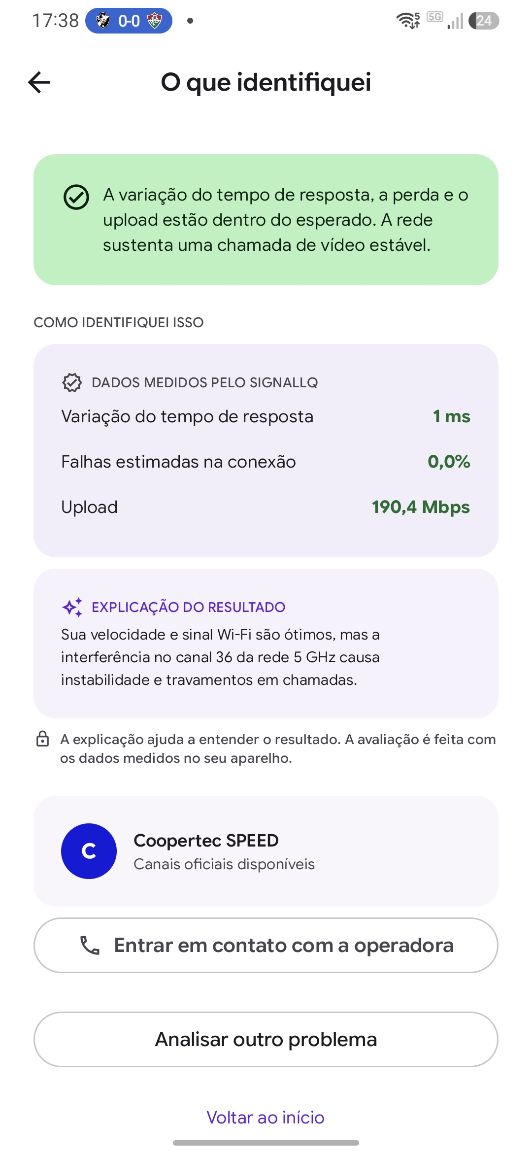 Tela Diagnóstico do aplicativo SignallQ