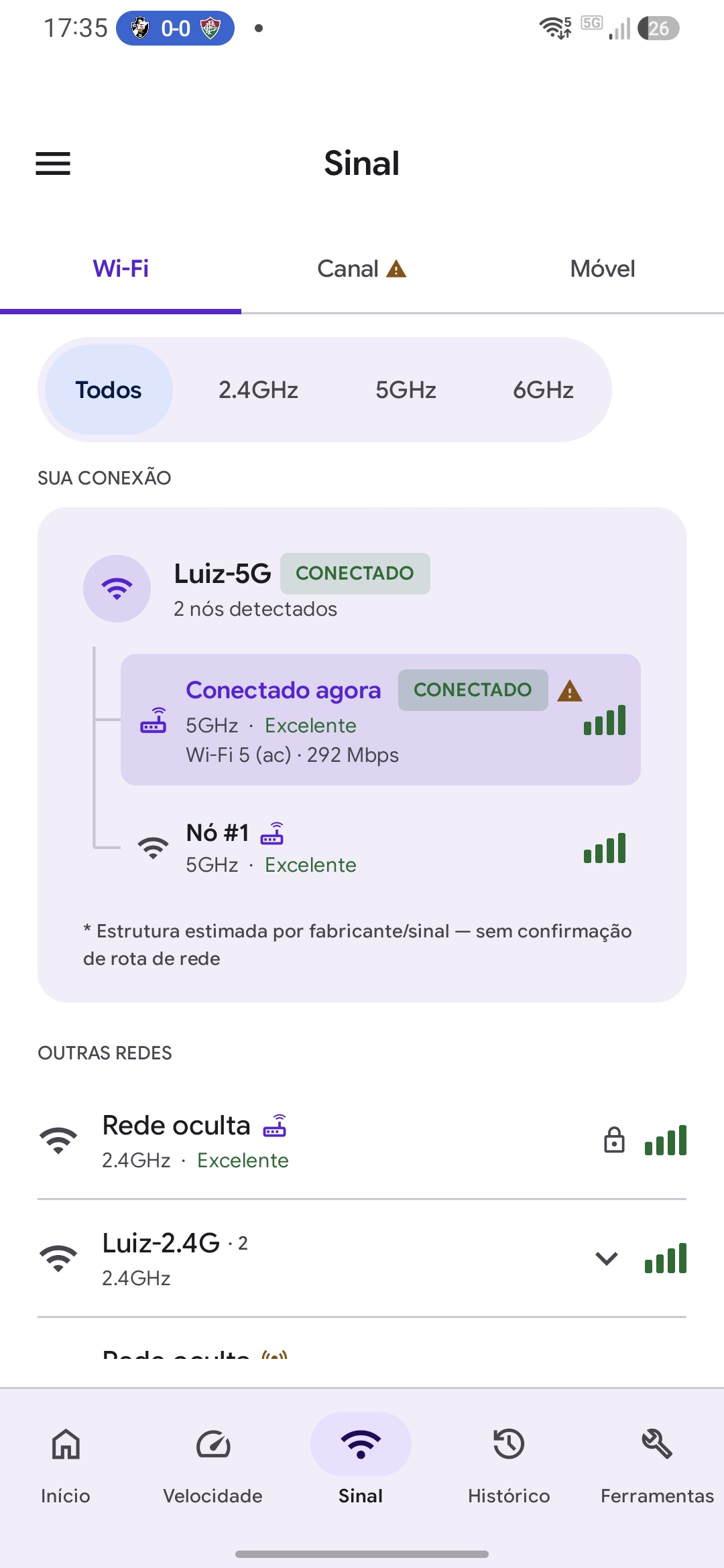 Tela Sinal Wi-Fi do aplicativo SignallQ